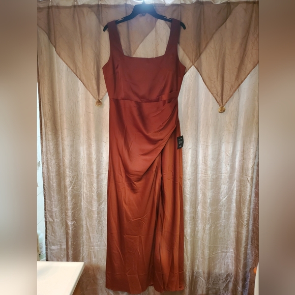 NWT Lulus Red Carpet Romance Rust Orange Satin Square Neck Maxi Dress sz XL - Picture 8 of 8